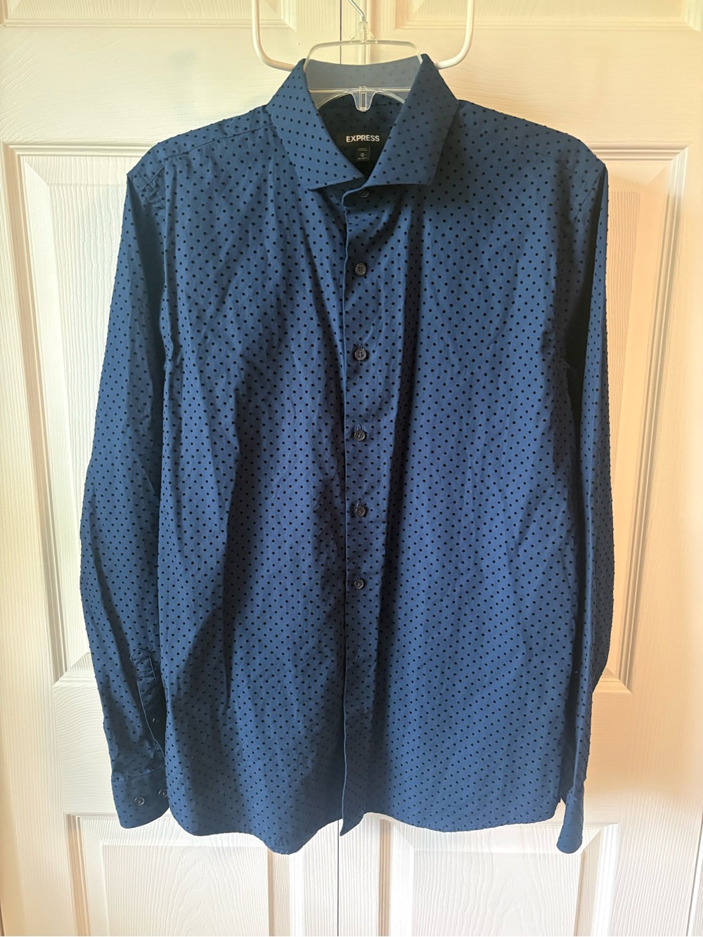 Express Men’s Slim Navy Blue Dot-Print Dress ShirtSize M (15-15 1/2)